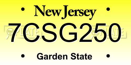 7CSG250 New Jersey License Plate