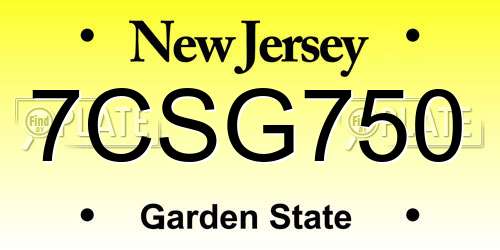 7CSG750 New Jersey License Plate
