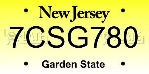 7CSG780 New Jersey License Plate