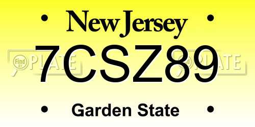 7CSZ89 New Jersey License Plate