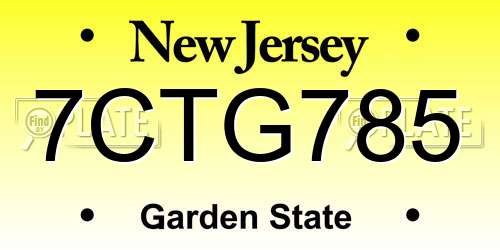 7CTG785 New Jersey License Plate