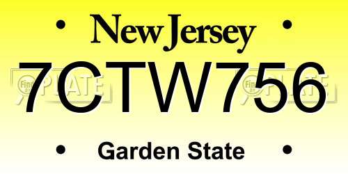 7CTW756 New Jersey License Plate