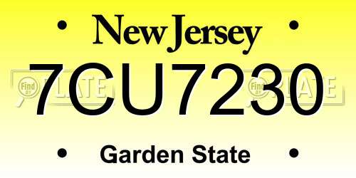 7CU7230 New Jersey License Plate