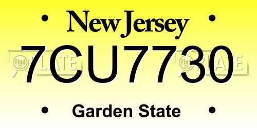 7CU7730 New Jersey License Plate