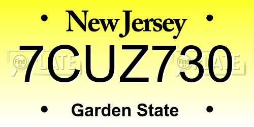 7CUZ730 New Jersey License Plate