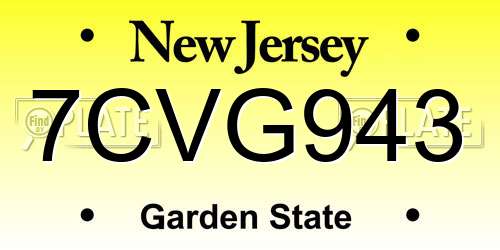7CVG943 New Jersey License Plate