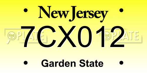 7CX012 New Jersey License Plate