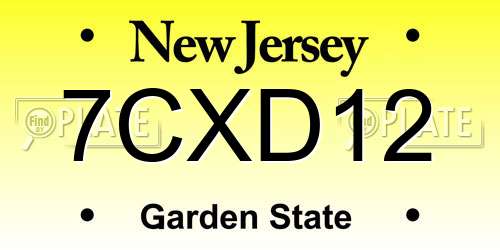 7CXD12 New Jersey License Plate
