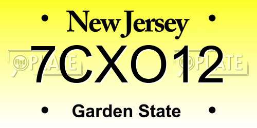 7CXO12 New Jersey License Plate