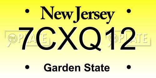 7CXQ12 New Jersey License Plate