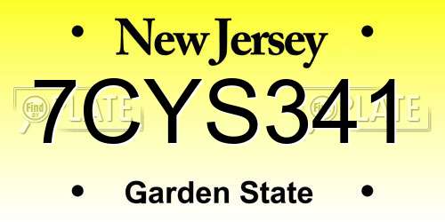 7CYS341 New Jersey License Plate