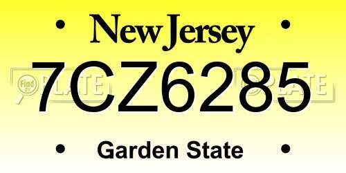 7CZ6285 New Jersey License Plate