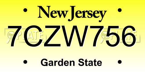 7CZW756 New Jersey License Plate