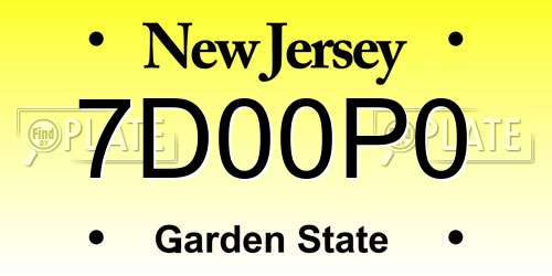 7D00P0 New Jersey License Plate