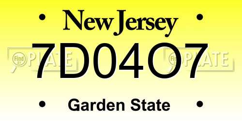 7D04O7 New Jersey License Plate