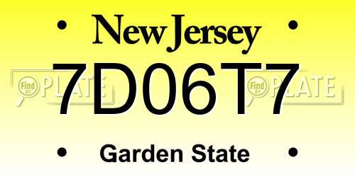 7D06T7 New Jersey License Plate