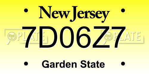 7D06Z7 New Jersey License Plate