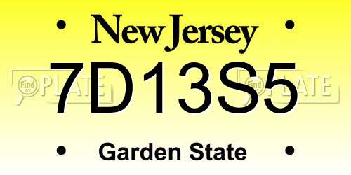 7D13S5 New Jersey License Plate