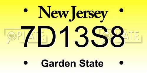 7D13S8 New Jersey License Plate
