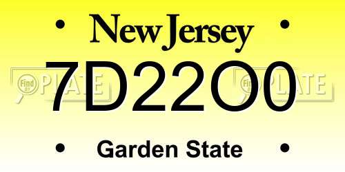 7D22O0 New Jersey License Plate