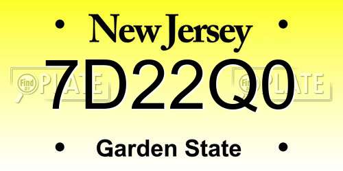 7D22Q0 New Jersey License Plate