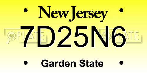 7D25N6 New Jersey License Plate