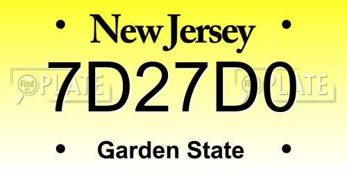 7D27D0 New Jersey License Plate