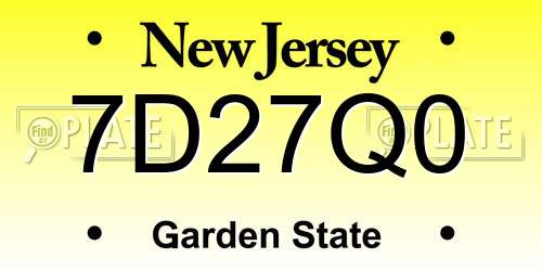 7D27Q0 New Jersey License Plate