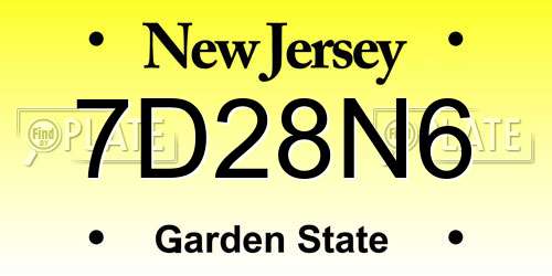 7D28N6 New Jersey License Plate