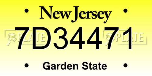 7D34471 New Jersey License Plate