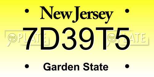 7D39T5 New Jersey License Plate