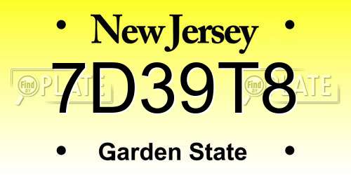7D39T8 New Jersey License Plate