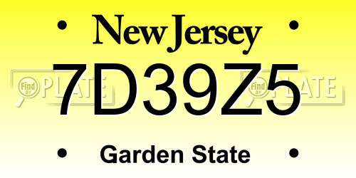 7D39Z5 New Jersey License Plate