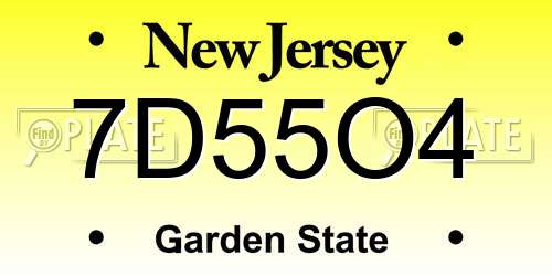 7D55O4 New Jersey License Plate