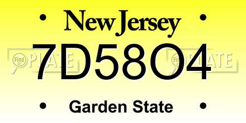 7D58O4 New Jersey License Plate
