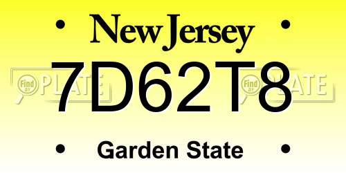 7D62T8 New Jersey License Plate