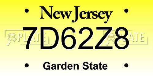 7D62Z8 New Jersey License Plate