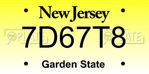 7D67T8 New Jersey License Plate