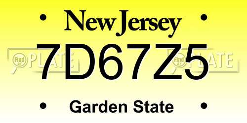 7D67Z5 New Jersey License Plate