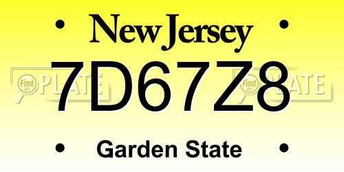 7D67Z8 New Jersey License Plate