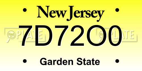 7D72O0 New Jersey License Plate