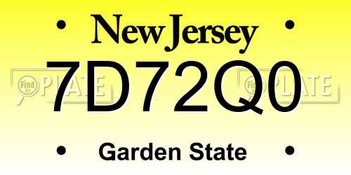 7D72Q0 New Jersey License Plate