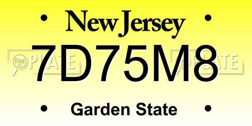 7D75M8 New Jersey License Plate