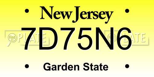 7D75N6 New Jersey License Plate