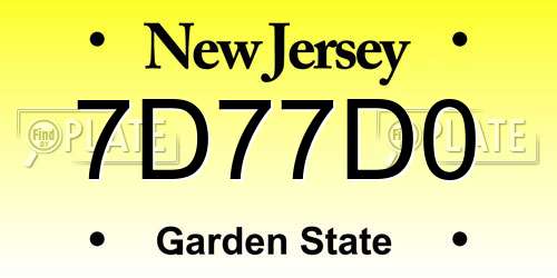 7D77D0 New Jersey License Plate