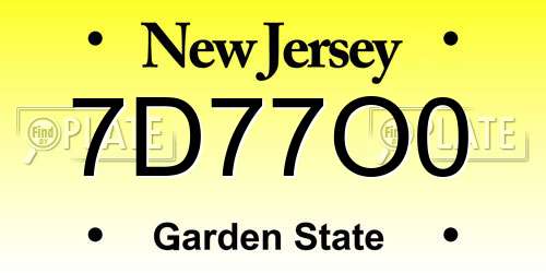 7D77O0 New Jersey License Plate