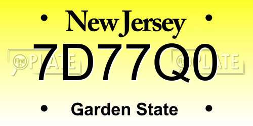 7D77Q0 New Jersey License Plate