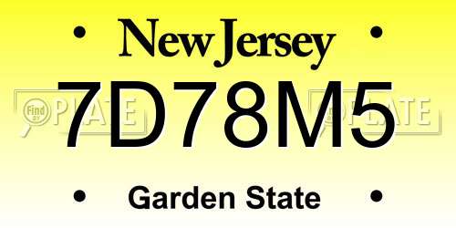 7D78M5 New Jersey License Plate