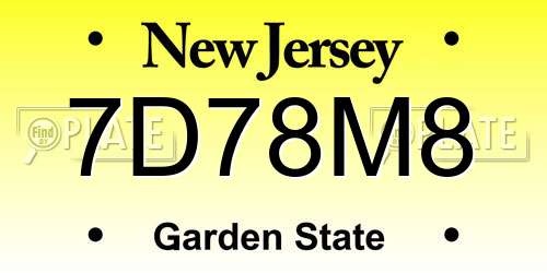 7D78M8 New Jersey License Plate