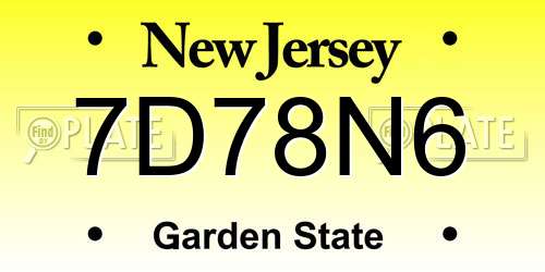 7D78N6 New Jersey License Plate